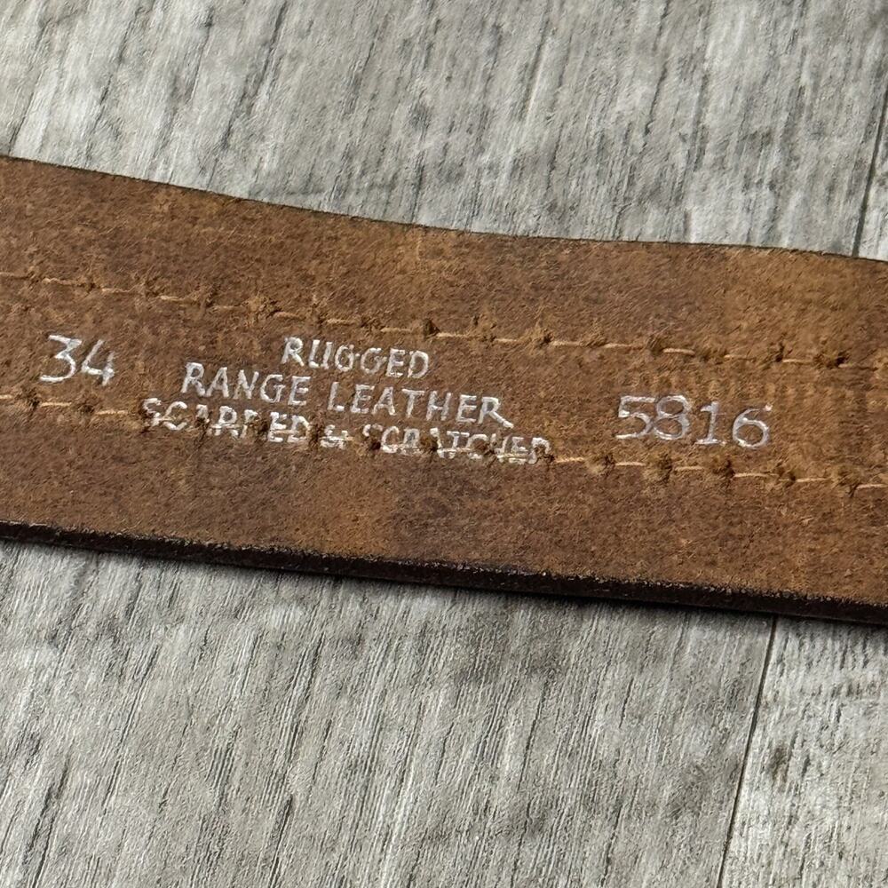 Vintage Brown Genuine Rugged Range Leather Wide Belt Contrast Stitching Thick - Picture 6 of 13
